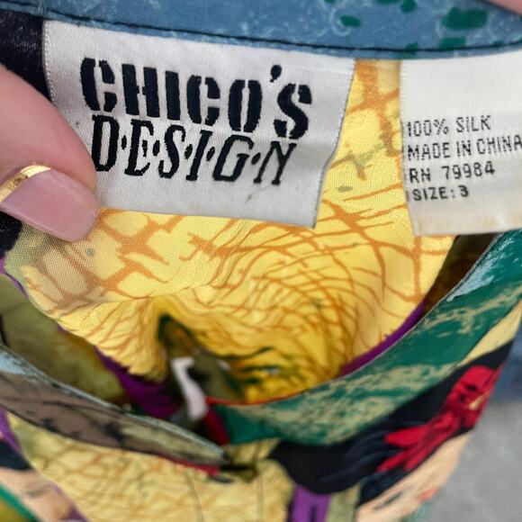 Chicos Button Up Top Women 3 XL Asian Geisha Print Silk Artsy Maximalist - Picture 6 of 12